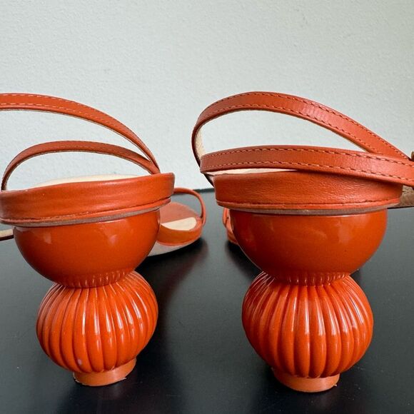 Anthropologie Guilhermina Sculptural Orange Funky Heel Summer Sandal Size 9 / 40 - Picture 6 of 9